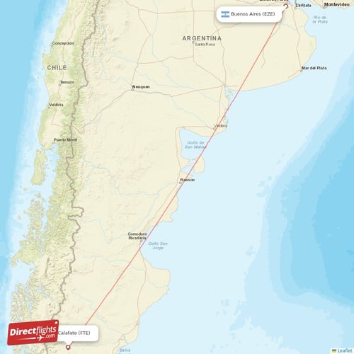 Buenos Aires - El Calafate direct flight map