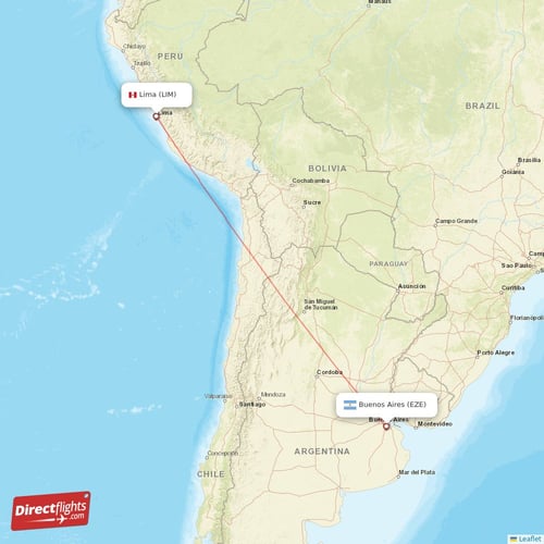 Buenos Aires - Lima direct flight map