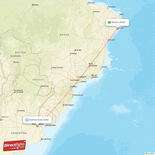 Buenos Aires - Maceio direct flight map