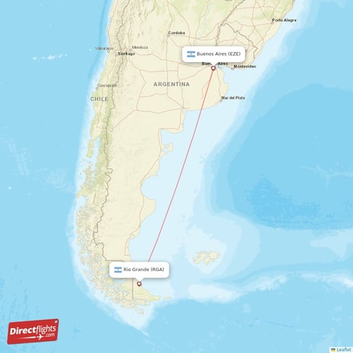 Buenos Aires - Rio Grande direct flight map