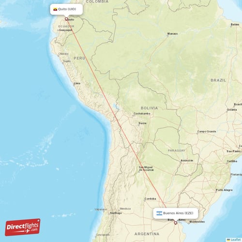 Buenos Aires - Quito direct flight map