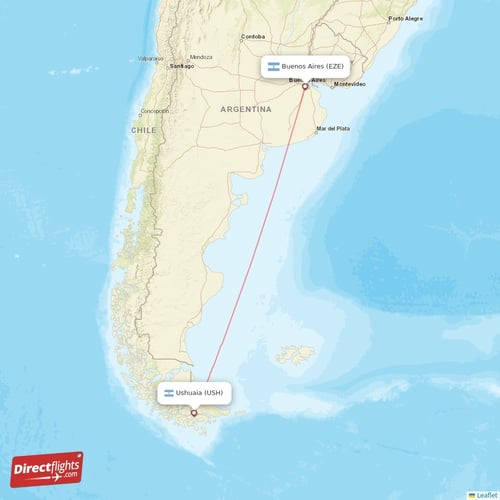 Buenos Aires - Ushuaia direct flight map