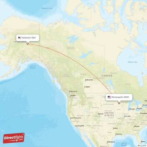 Fairbanks - Minneapolis direct flight map