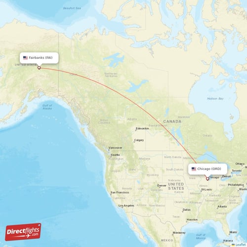 Fairbanks - Chicago direct flight map
