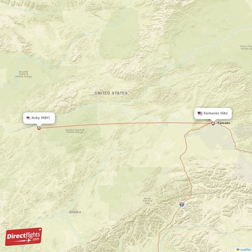 Fairbanks - Ruby direct flight map