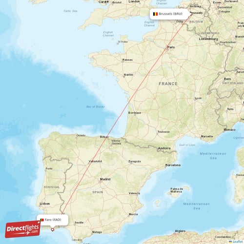 Faro - Brussels direct flight map