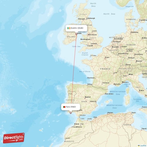 Faro - Dublin direct flight map