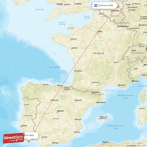 Faro - Eindhoven direct flight map