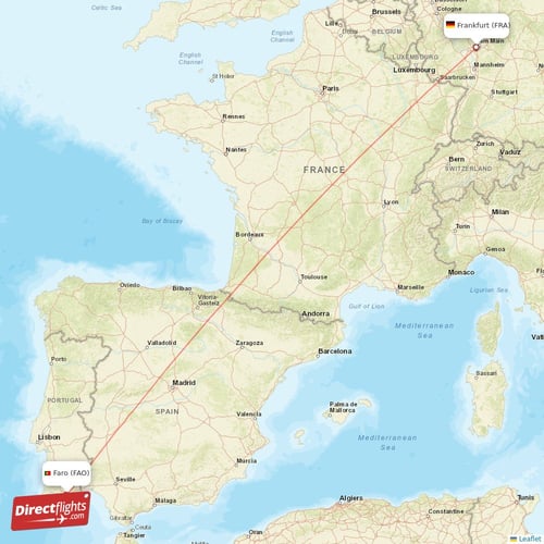 Faro - Frankfurt direct flight map