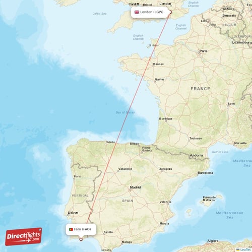 Faro - London direct flight map