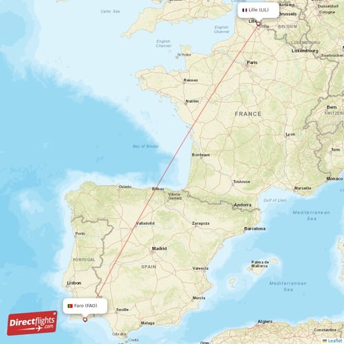 Faro - Lille direct flight map
