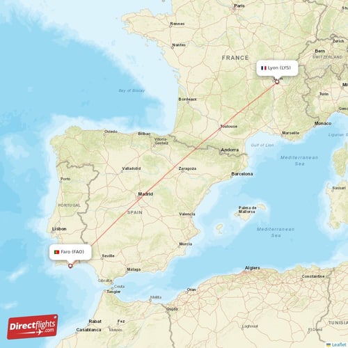 Faro - Lyon direct flight map