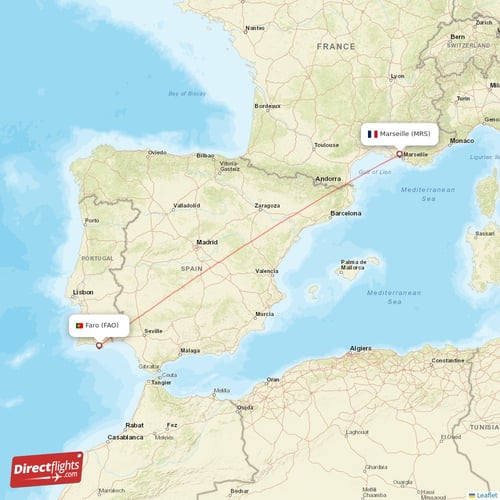 Faro - Marseille direct flight map