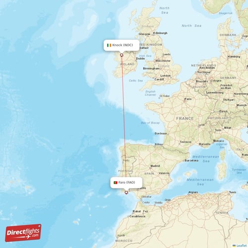 Faro - Knock direct flight map