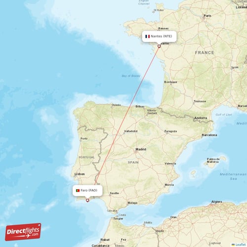 Faro - Nantes direct flight map