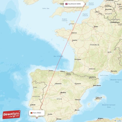 Faro - Southend direct flight map