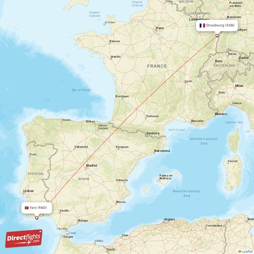 Faro - Strasbourg direct flight map