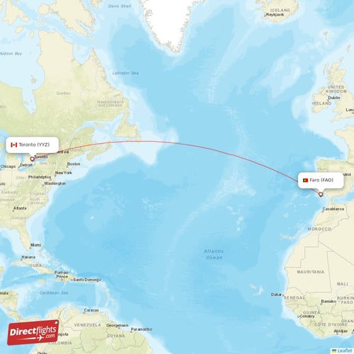 Faro - Toronto direct flight map