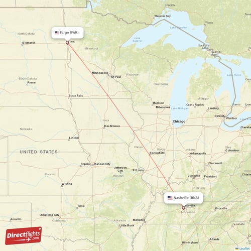 Fargo - Nashville direct flight map