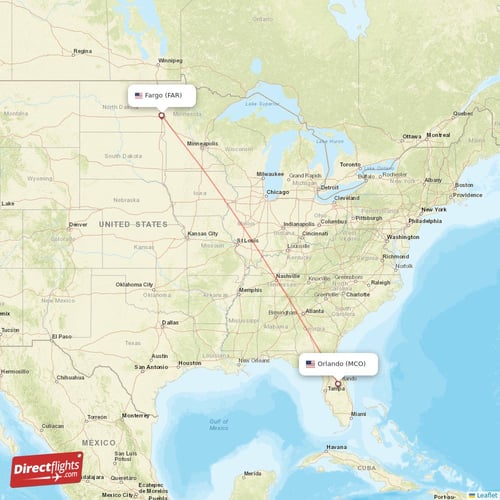 Fargo - Orlando direct flight map