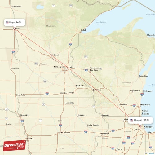 Fargo - Chicago direct flight map