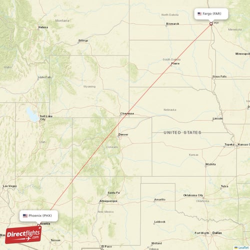 Fargo - Phoenix direct flight map
