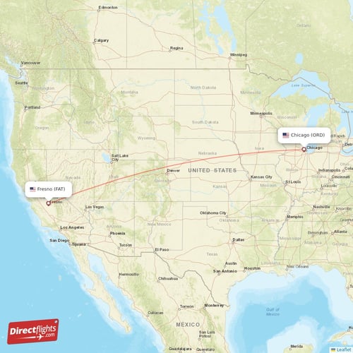 Fresno - Chicago direct flight map