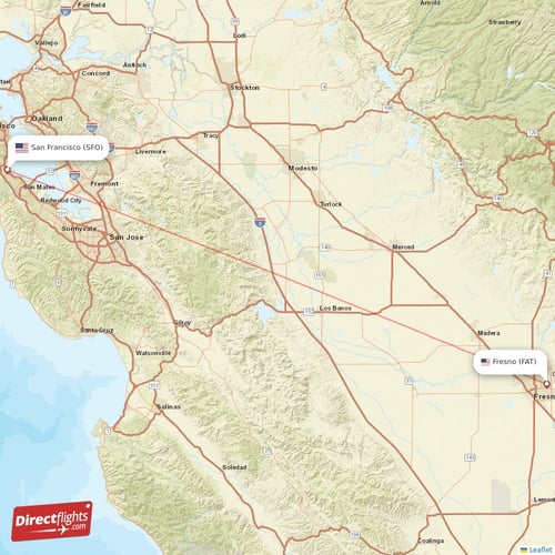 Fresno - San Francisco direct flight map