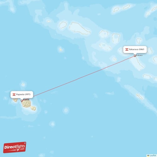 Fakarava - Papeete direct flight map