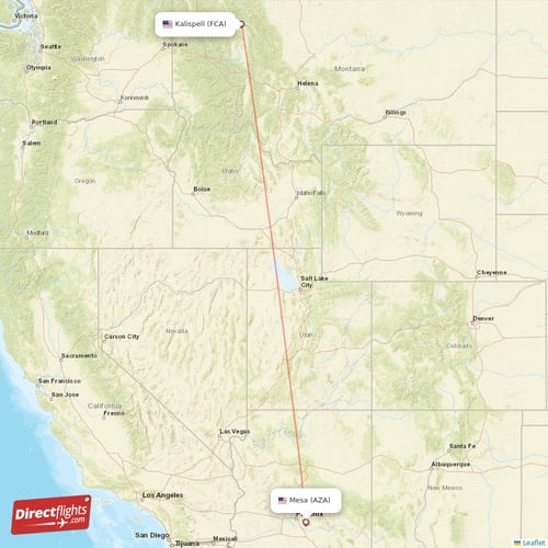 Kalispell - Mesa direct flight map