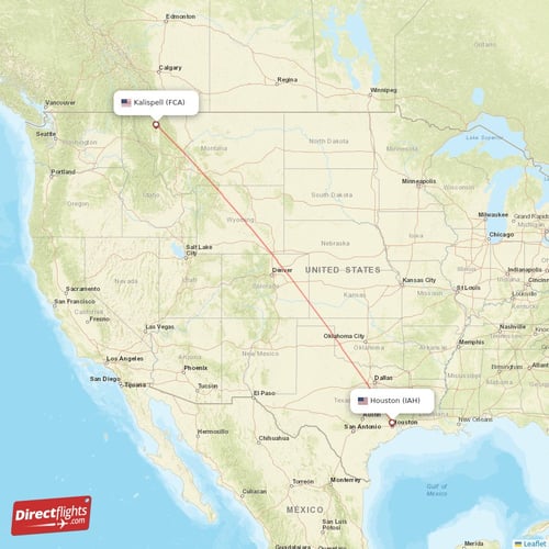 Kalispell - Houston direct flight map