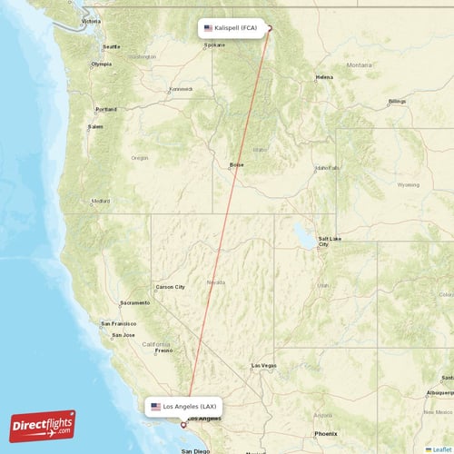 Kalispell - Los Angeles direct flight map