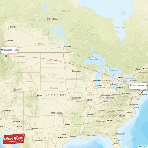 Kalispell - New York direct flight map