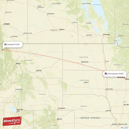 Kalispell - Minneapolis direct flight map