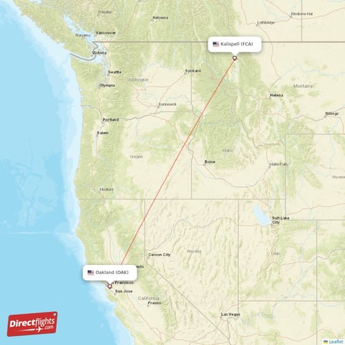 Kalispell - Oakland direct flight map