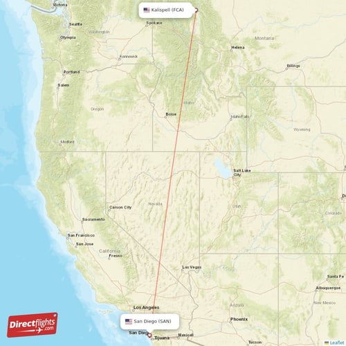Kalispell - San Diego direct flight map