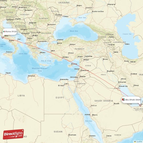 Rome - Abu Dhabi direct flight map