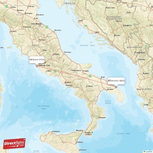 Rome - Brindisi direct flight map