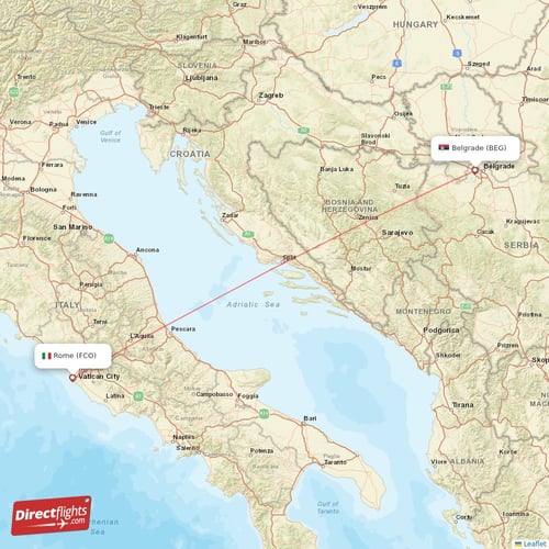 Rome - Belgrade direct flight map