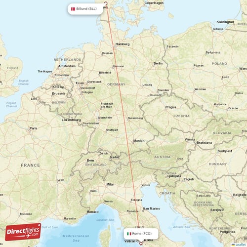 Rome - Billund direct flight map