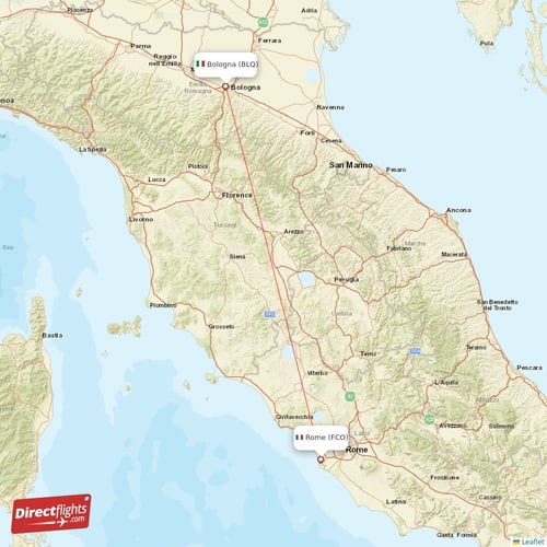 Rome - Bologna direct flight map