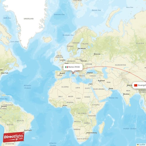 Rome - Guangzhou direct flight map