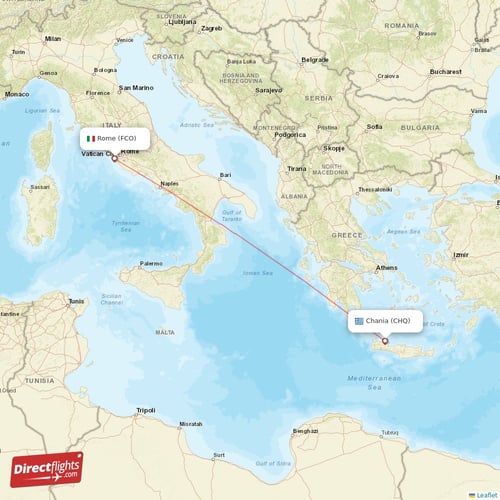 Rome - Chania direct flight map