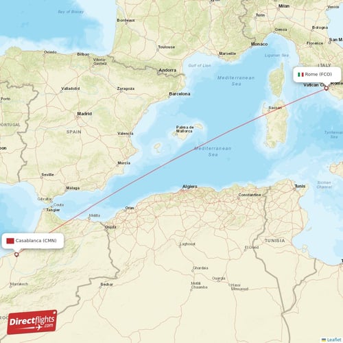 Rome - Casablanca direct flight map