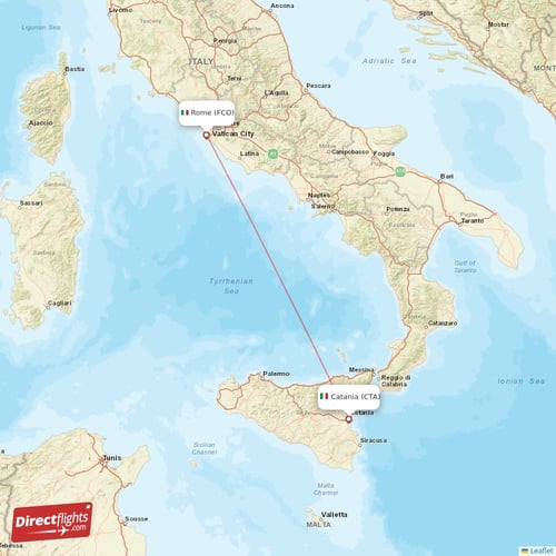 Rome - Catania direct flight map