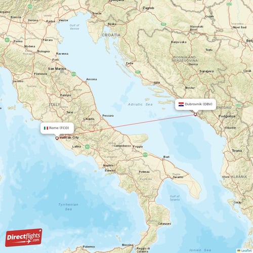 Rome - Dubrovnik direct flight map