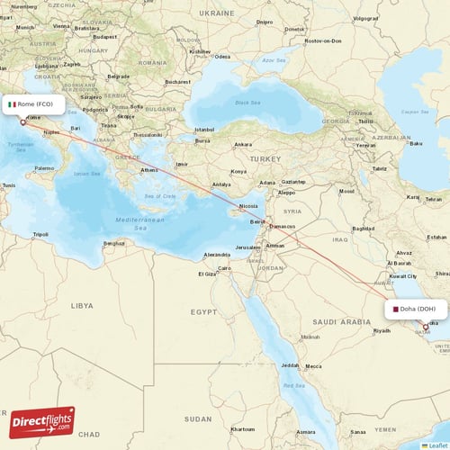 Rome - Doha direct flight map