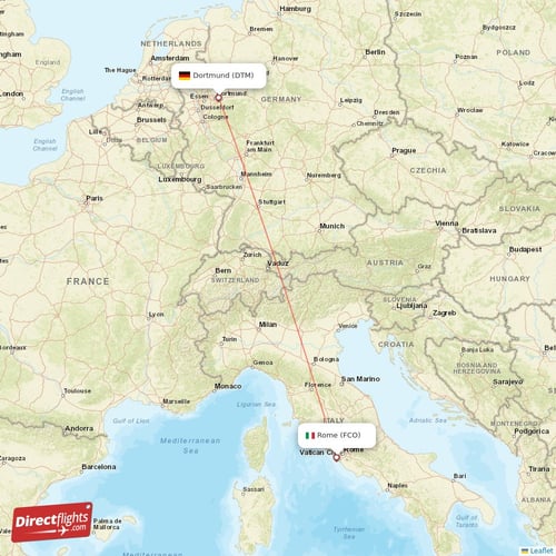 Rome - Dortmund direct flight map