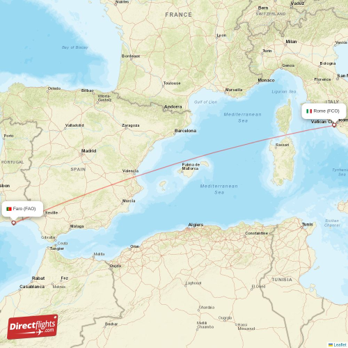 Rome - Faro direct flight map