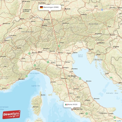 Rome - Memmingen direct flight map
